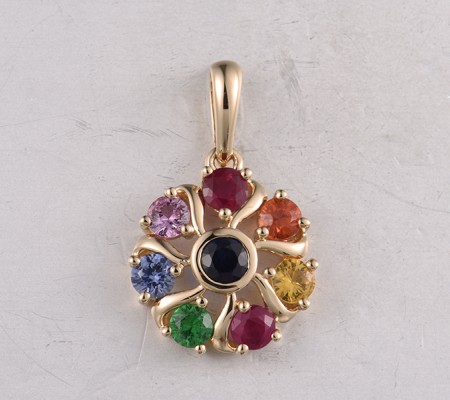 14KY Pendant Green Garnet,Orange Sapphire,Pink Sapphire,Ruby,Yellow Sapphire,Blue Sapphire (P322173MUL14KY)