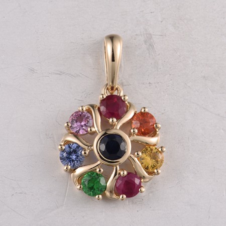 14KY Pendant Green Garnet,Orange Sapphire,Pink Sapphire,Ruby,Yellow Sapphire,Blue Sapphire (P322173MUL14KY)