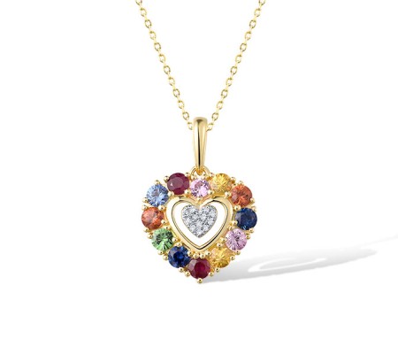 14KYW Pendant Green Garnet,Orange Sapphire,Pink Sapphire,Ruby,Blue Sapphire,Yellow Sapphire,Diamond (P322174MUL14KYW)
