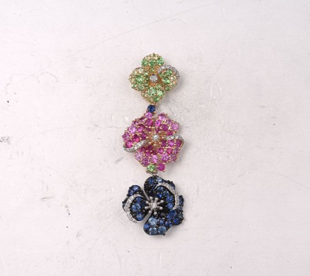14TRI w/ Black Plating Pendant Pink Sapphire,Ruby,Blue Sapphire,Diamond,Green Garnet,Peridot (P322316MUL14TRIB)