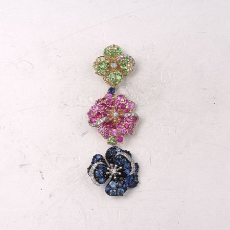 14TRI w/ Black Plating Pendant Pink Sapphire,Ruby,Blue Sapphire,Diamond,Green Garnet,Peridot (P322316MUL14TRIB)