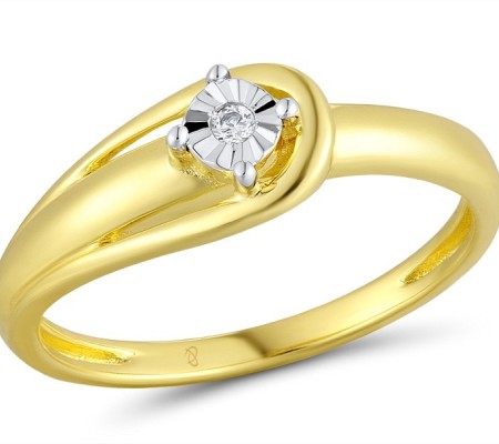 Sterling Silver w/ Ionic Yellow Plating Ring Diamond (R300204SDIASP925)