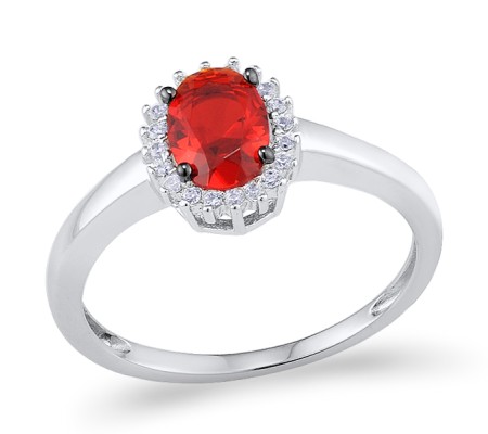 Sterling Silver w/ Black White Plating Ring Red Glass,White Cubic Zirconia (R300821REGZSK925) - US 5.5