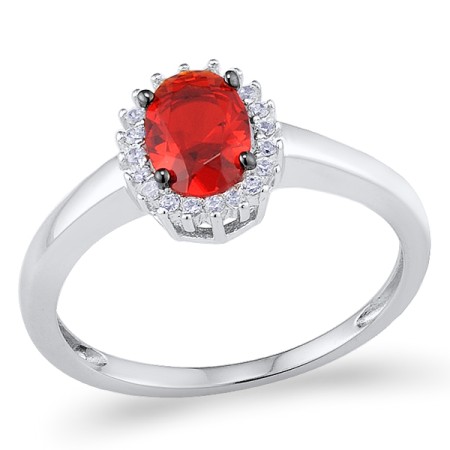 Sterling Silver w/ Black White Plating Ring Red Glass,White Cubic Zirconia (R300821REGZSK925) - US 5.5