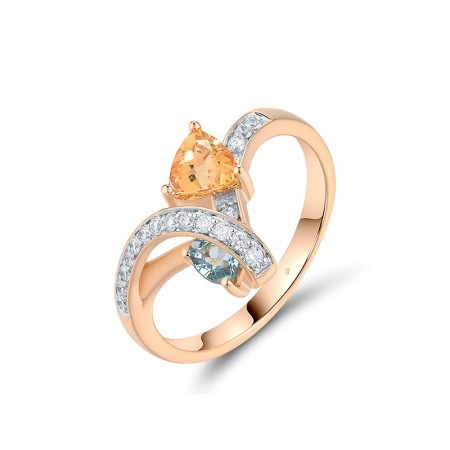 14KRW Ring Blue Topaz (Swiss Blue),Citrine,Diamond (R300937BCI14KRW) - US 6.5