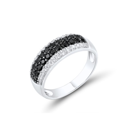 Sterling Silver w/ Black White Plating Ring Black spinel,White Cubic Zirconia (R301073BSNZSK925) - US 9.5