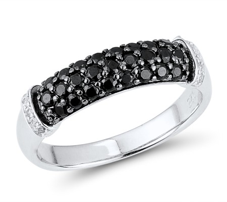 Sterling Silver w/ Black White Plating Ring Black spinel,White Cubic Zirconia (R301074BSNZSK925) - US 6
