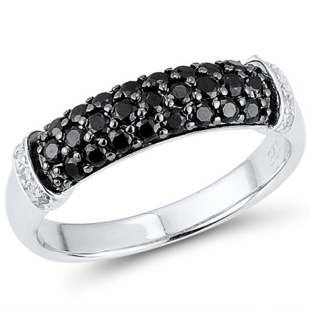 Sterling Silver w/ Black White Plating Ring Black spinel,White Cubic Zirconia (R301074BSNZSK925) - US 6
