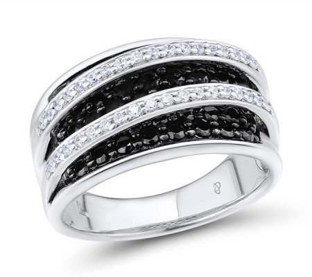Sterling Silver Ring Black spinel,White Cubic Zirconia (R301079BSNZSL925) - US 10.25