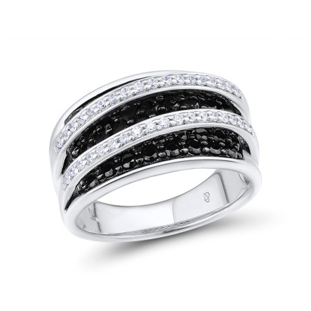 Sterling Silver Ring Black spinel,White Cubic Zirconia (R301079BSNZSL925) - US 10.25