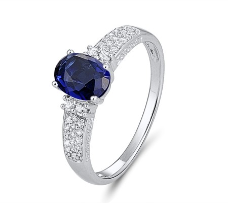 Sterling Silver Ring White Cubic Zirconia,Blue Glass (R301096BLGZ1SL925) - US 5