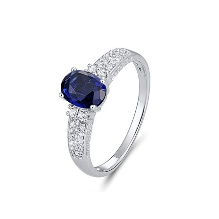 Sterling Silver Ring White Cubic Zirconia,Blue Glass (R301096BLGZ1SL925) - US 5