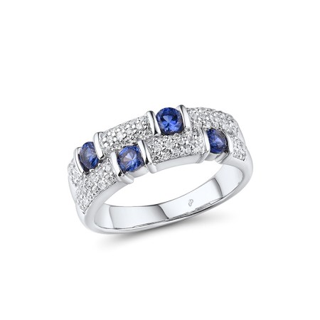 Sterling Silver Ring Blue Nano Cubic Zirconia,White Cubic Zirconia (R301102CRSZSL925) - US 5.5