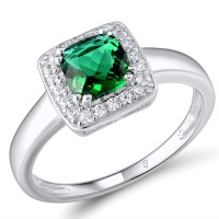 Sterling Silver Ring Green Glass,White Cubic Zirconia (R301103GRGZSL925) - US 5.5