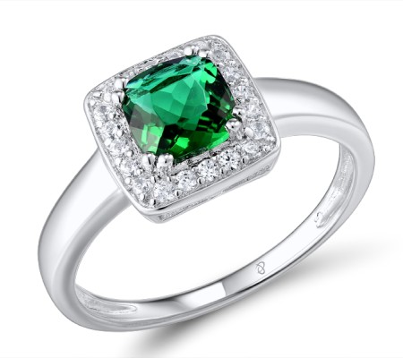Sterling Silver Ring Green Glass,White Cubic Zirconia (R301103GRGZSL925) - US 5.5