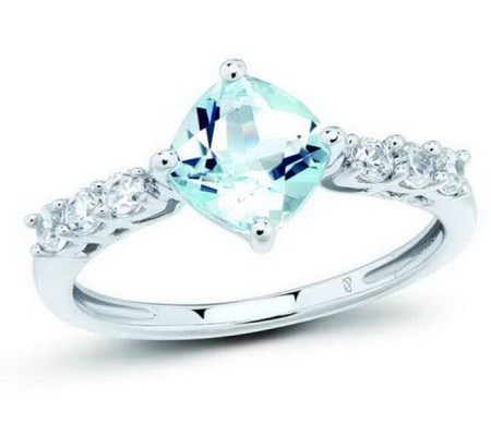 Sterling Silver Ring Blue Glass,White Cubic Zirconia (R301105BLGZSL925) - US 5