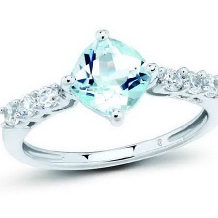 Sterling Silver Ring Blue Glass,White Cubic Zirconia (R301105BLGZSL925) - US 5