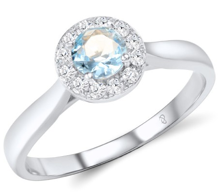 Sterling Silver Ring Blue Glass,White Cubic Zirconia (R301108BLGZSL925) - US 5