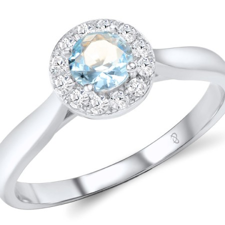 Sterling Silver Ring Blue Glass,White Cubic Zirconia (R301108BLGZSL925) - US 5