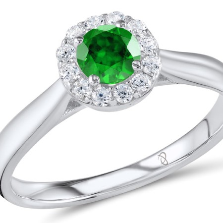Sterling Silver Ring White Cubic Zirconia,Green Glass (R301108GRGZSL925) - US 5