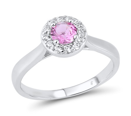 Sterling Silver Ring Pink Glass,White Cubic Zirconia (R301108PIGZSL925) - US 5