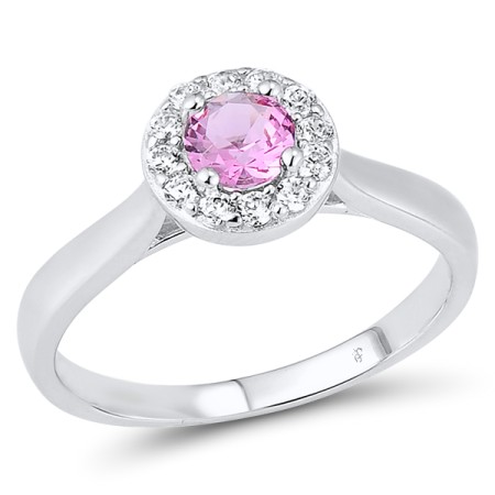 Sterling Silver Ring Pink Glass,White Cubic Zirconia (R301108PIGZSL925) - US 5