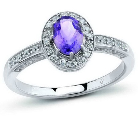 Sterling Silver Ring Amethyst,White Cubic Zirconia (R301119AYZSL925) - US 5