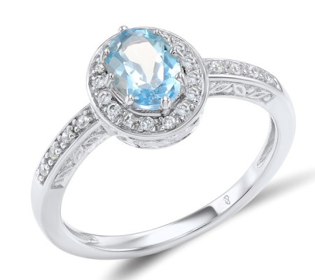 Sterling Silver Ring Blue Topaz (Sky Blue),White Cubic Zirconia (R301119BKZSL925) - US 5