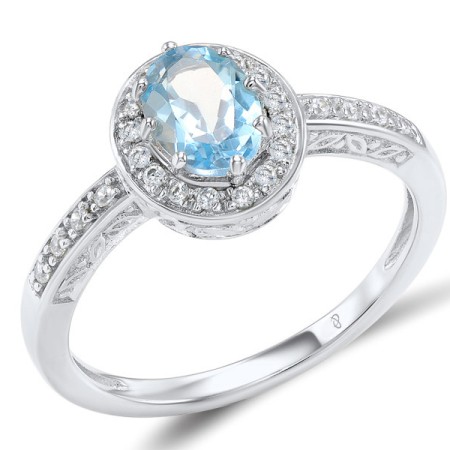 Sterling Silver Ring Blue Topaz (Sky Blue),White Cubic Zirconia (R301119BKZSL925) - US 5