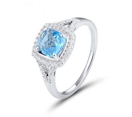 Sterling Silver Ring Blue Glass,White Cubic Zirconia (R301120BLGZ1SL925) - US 5