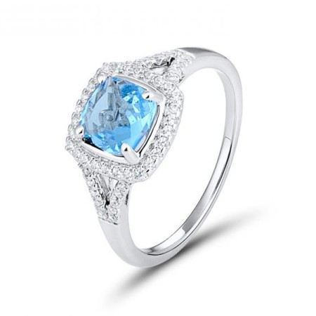 Sterling Silver Ring Blue Glass,White Cubic Zirconia (R301120BLGZ1SL925) - US 5