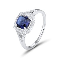 Sterling Silver Ring Blue Glass,White Cubic Zirconia (R301120BLGZSL925) - US 5