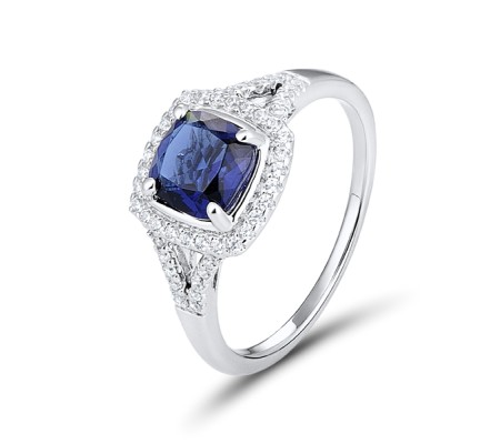 Sterling Silver Ring Blue Glass,White Cubic Zirconia (R301120BLGZSL925) - US 5