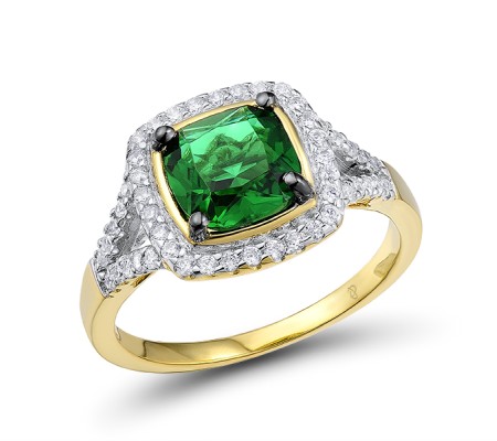 Sterling Silver w/ Yellow Black White Plating Ring Green Glass,White Cubic Zirconia (R301120GRGZSZ925) - US 6