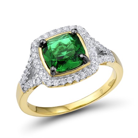 Sterling Silver w/ Yellow Black White Plating Ring Green Glass,White Cubic Zirconia (R301120GRGZSZ925) - US 6
