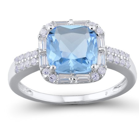 Sterling Silver Ring Blue Glass,White Cubic Zirconia (R301121BLGZSL925) - US 6