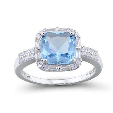 Sterling Silver Ring Blue Glass,White Cubic Zirconia (R301121BLGZSL925) - US 6