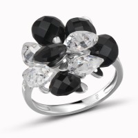 Sterling Silver Ring Onyx,White Cubic Zirconia (R301122ONZSL925) - US 5