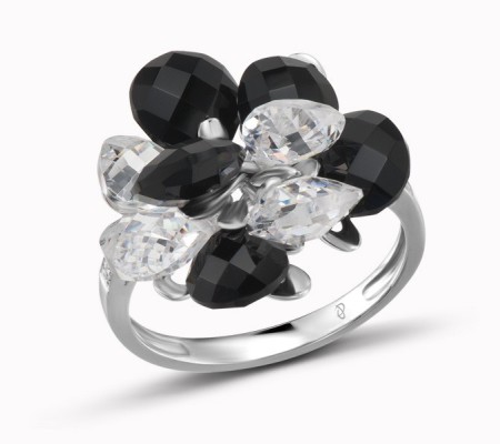 Sterling Silver Ring Onyx,White Cubic Zirconia (R301122ONZSL925) - US 5