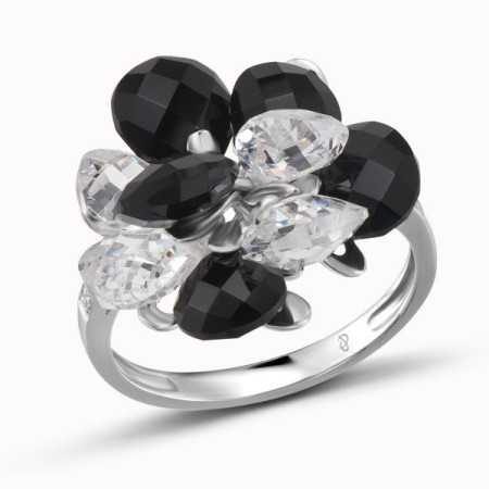 Sterling Silver Ring Onyx,White Cubic Zirconia (R301122ONZSL925) - US 5