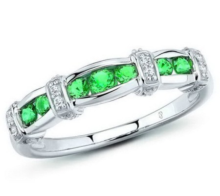 Sterling Silver Ring Green Spinel,White Cubic Zirconia (R301125GSZSL925) - US 5