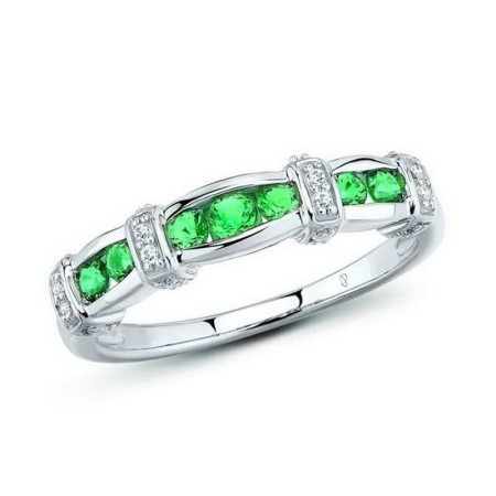 Sterling Silver Ring Green Spinel,White Cubic Zirconia (R301125GSZSL925) - US 5