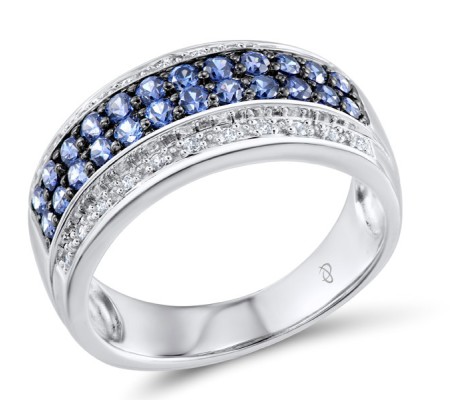 Sterling Silver Ring Blue Glass,White Cubic Zirconia (R301126BLGZSL925) - US 5.5