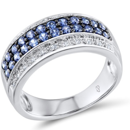 Sterling Silver Ring Blue Glass,White Cubic Zirconia (R301126BLGZSL925) - US 5.5