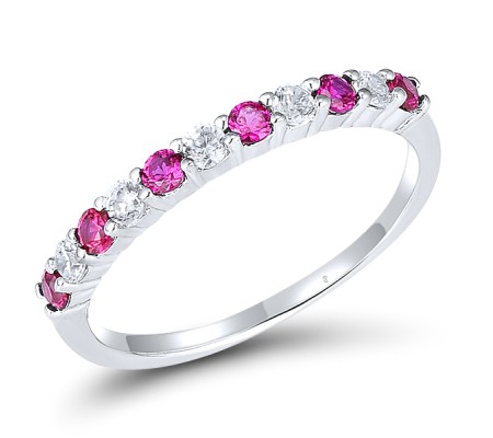 Sterling Silver Ring Created Ruby,White Cubic Zirconia (R301127CRZSL925) - US 5
