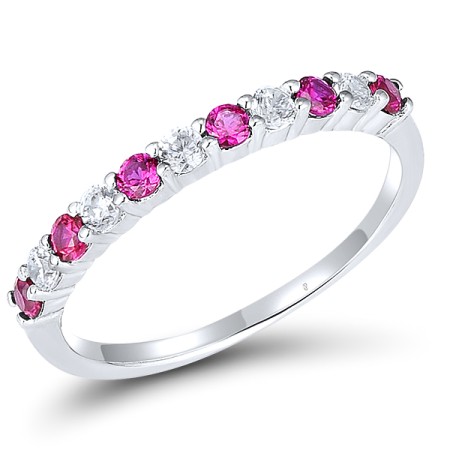 Sterling Silver Ring Created Ruby,White Cubic Zirconia (R301127CRZSL925) - US 5