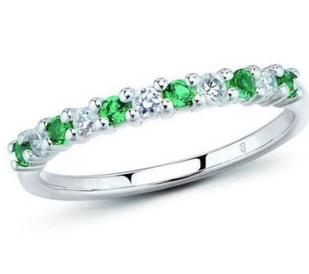 Sterling Silver Ring Green Spinel,White Cubic Zirconia (R301127GSZSL925) - US 5