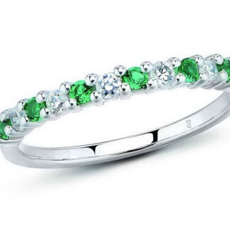 Sterling Silver Ring Green Spinel,White Cubic Zirconia (R301127GSZSL925) - US 5
