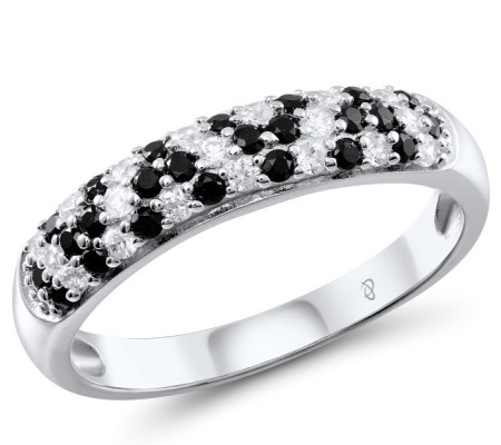 Sterling Silver w/ Black White Plating Ring Black spinel,White Cubic Zirconia (R301128BSNZSK925)