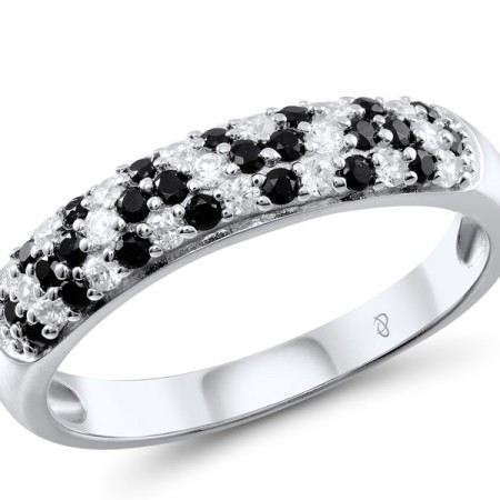 Sterling Silver w/ Black White Plating Ring Black spinel,White Cubic Zirconia (R301128BSNZSK925)